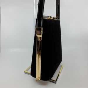 Black Velvet Shoulder Bag with Gold Trim